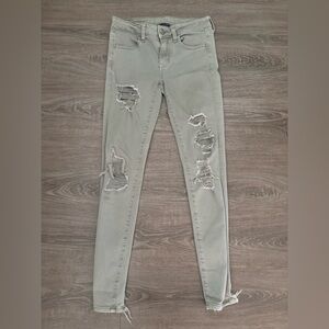 Army Green American Eagle Distressed Jegging Jeans Sz 4R